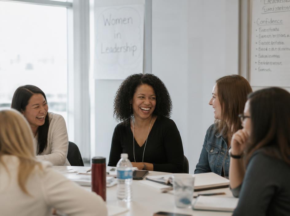 Diverse group of women collaborating in a leadership workshop